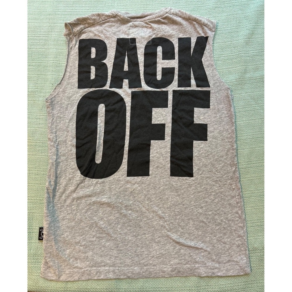 EUC Nununu Back Off Gray Black Sleeveless Muscle tank shirt sz 6-7
